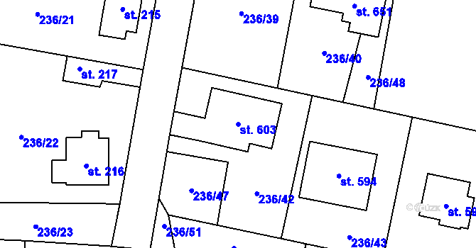 Parcela st. 603 v KÚ Loučeň, Katastrální mapa