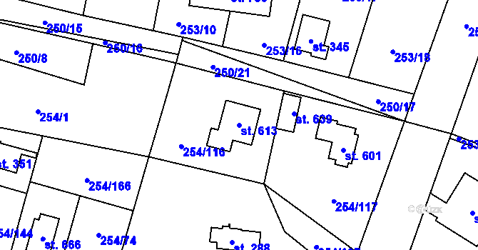 Parcela st. 613 v KÚ Loučeň, Katastrální mapa