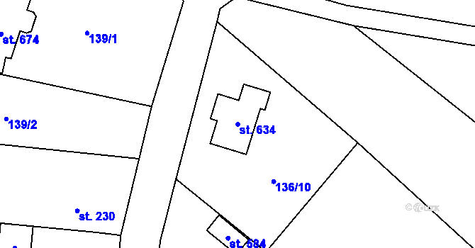 Parcela st. 634 v KÚ Loučeň, Katastrální mapa