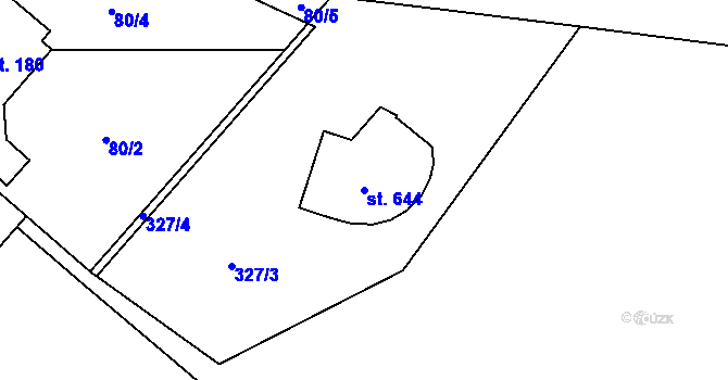 Parcela st. 644 v KÚ Loučeň, Katastrální mapa