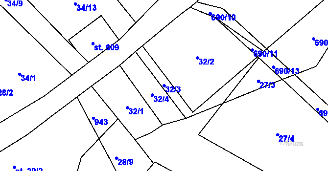 Parcela st. 32/3 v KÚ Loučeň, Katastrální mapa