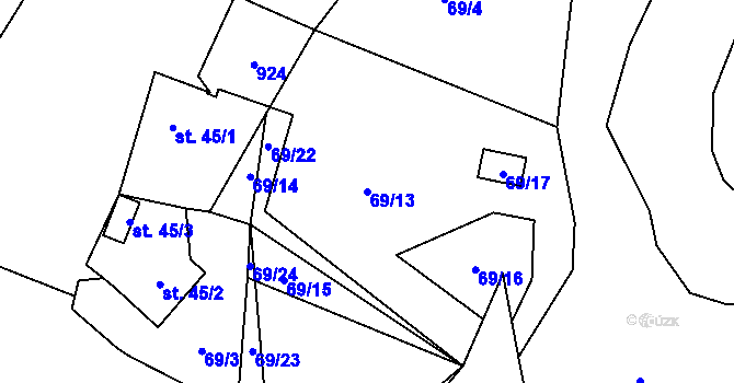Parcela st. 69/13 v KÚ Loučeň, Katastrální mapa