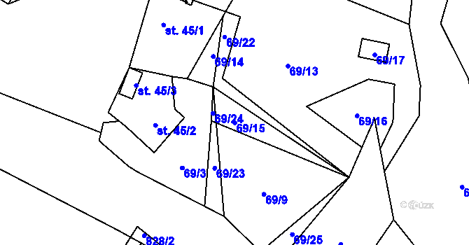 Parcela st. 69/15 v KÚ Loučeň, Katastrální mapa