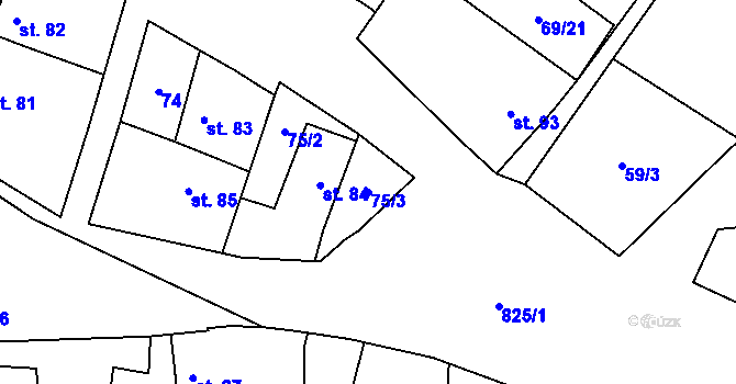 Parcela st. 75/3 v KÚ Loučeň, Katastrální mapa