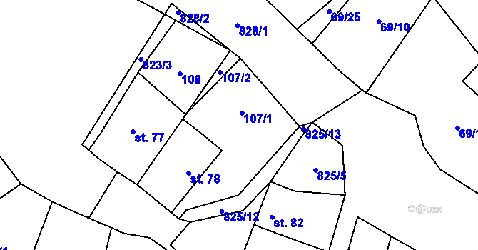 Parcela st. 107 v KÚ Loučeň, Katastrální mapa