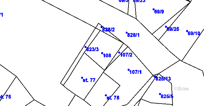 Parcela st. 108 v KÚ Loučeň, Katastrální mapa
