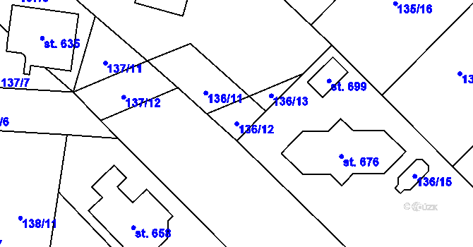 Parcela st. 136/12 v KÚ Loučeň, Katastrální mapa