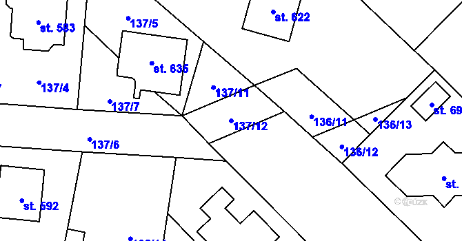 Parcela st. 137/12 v KÚ Loučeň, Katastrální mapa