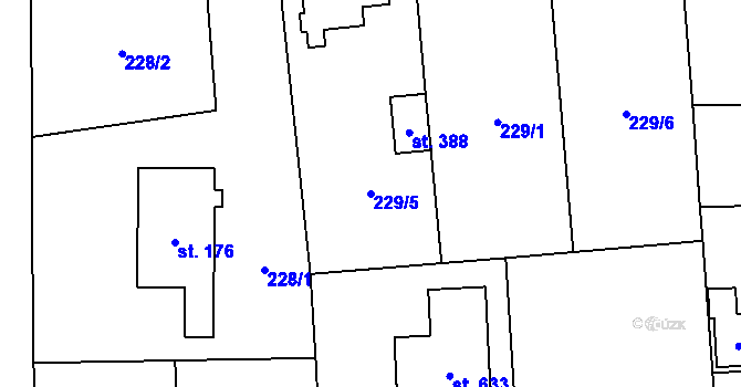 Parcela st. 229/5 v KÚ Loučeň, Katastrální mapa