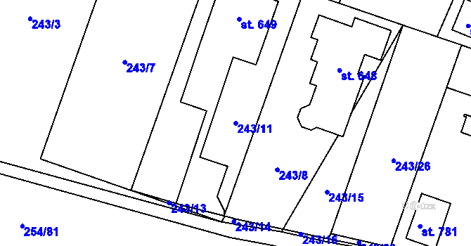 Parcela st. 243/11 v KÚ Loučeň, Katastrální mapa