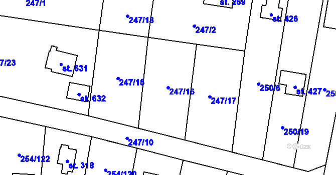 Parcela st. 247/16 v KÚ Loučeň, Katastrální mapa