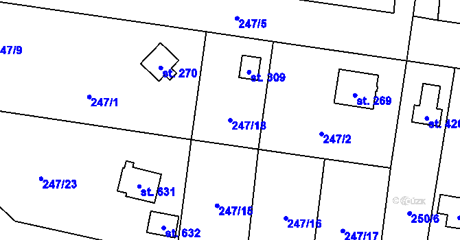 Parcela st. 247/18 v KÚ Loučeň, Katastrální mapa