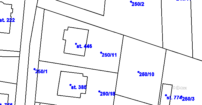 Parcela st. 250/11 v KÚ Loučeň, Katastrální mapa