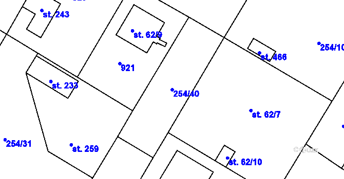 Parcela st. 254/40 v KÚ Loučeň, Katastrální mapa