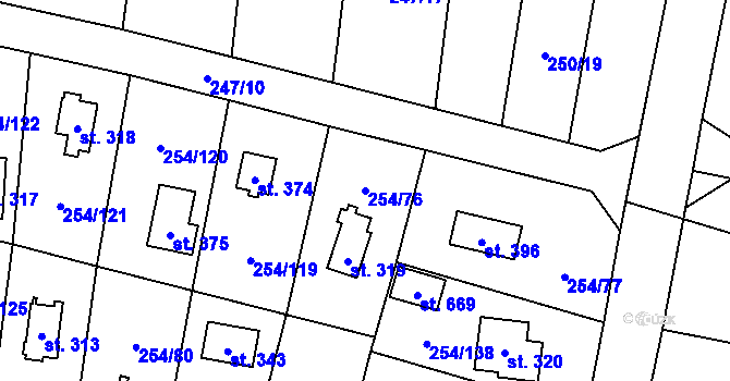 Parcela st. 254/76 v KÚ Loučeň, Katastrální mapa