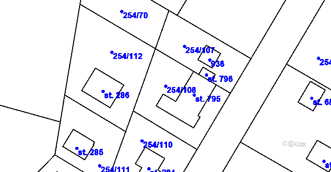 Parcela st. 254/108 v KÚ Loučeň, Katastrální mapa
