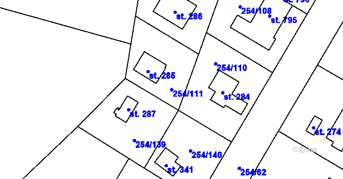 Parcela st. 254/111 v KÚ Loučeň, Katastrální mapa