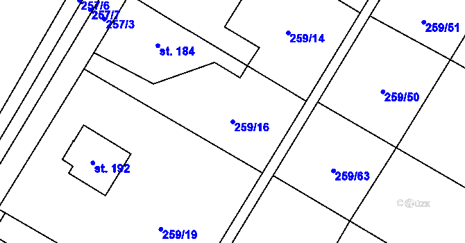 Parcela st. 259/16 v KÚ Loučeň, Katastrální mapa