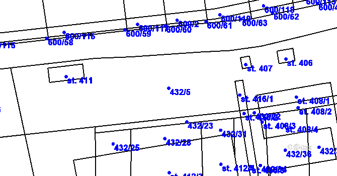 Parcela st. 432/5 v KÚ Loučeň, Katastrální mapa