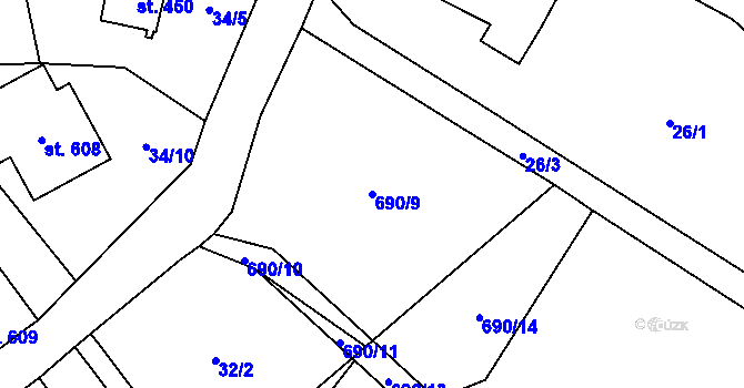 Parcela st. 690/9 v KÚ Loučeň, Katastrální mapa