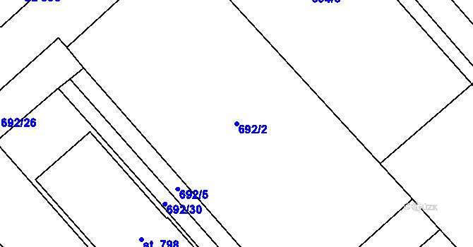 Parcela st. 692/2 v KÚ Loučeň, Katastrální mapa