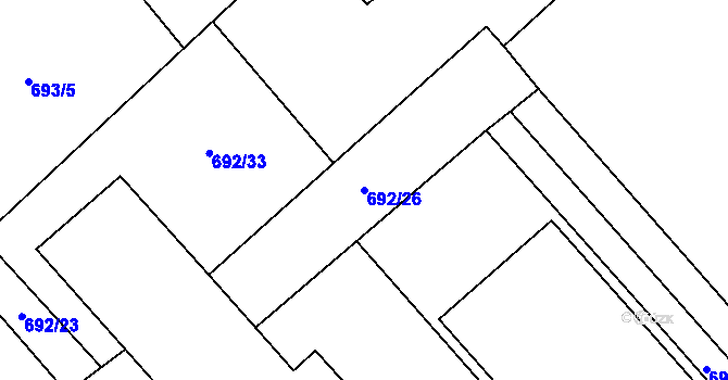 Parcela st. 692/26 v KÚ Loučeň, Katastrální mapa