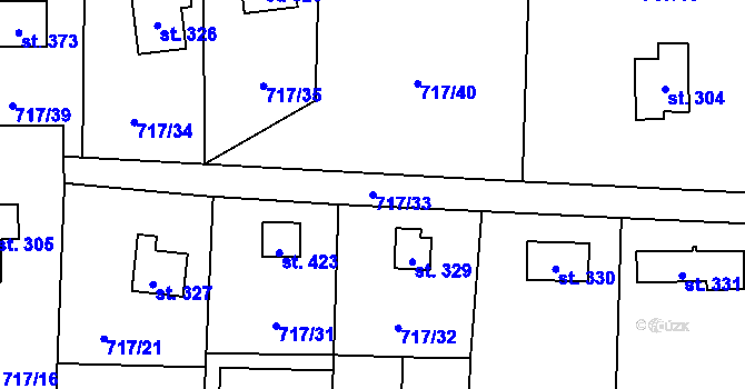 Parcela st. 717/33 v KÚ Loučeň, Katastrální mapa