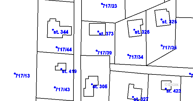 Parcela st. 717/39 v KÚ Loučeň, Katastrální mapa