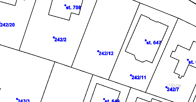 Parcela st. 242/12 v KÚ Loučeň, Katastrální mapa