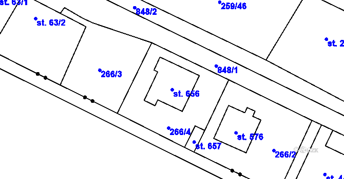 Parcela st. 656 v KÚ Loučeň, Katastrální mapa