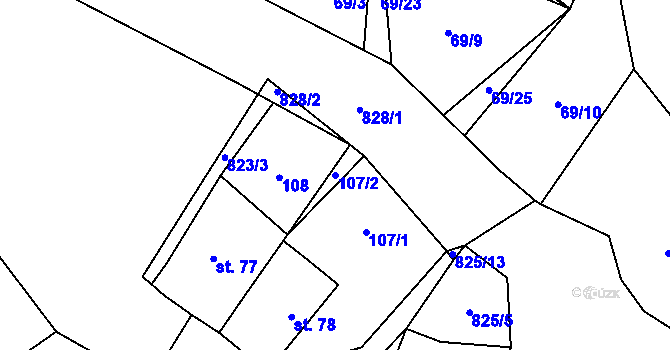 Parcela st. 107/2 v KÚ Loučeň, Katastrální mapa