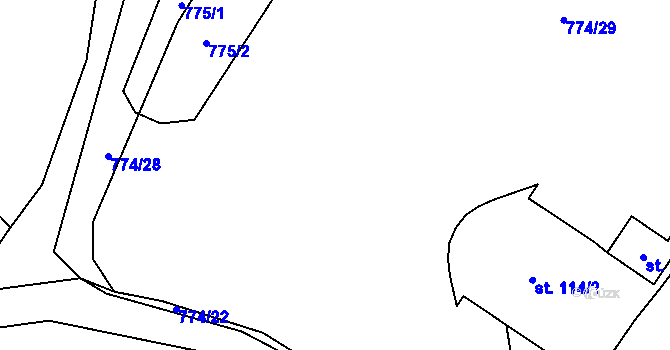 Parcela st. 774/25 v KÚ Loučeň, Katastrální mapa
