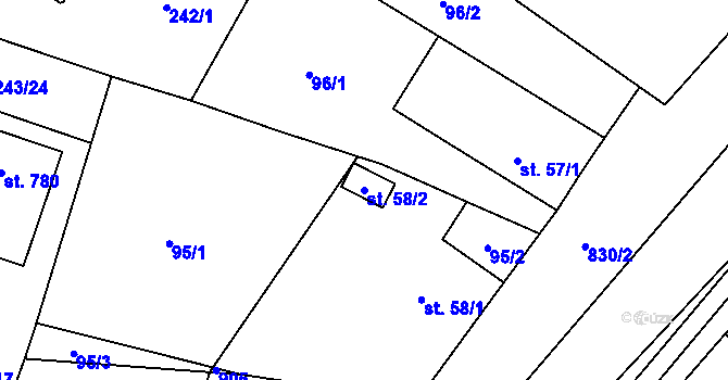 Parcela st. 58/2 v KÚ Loučeň, Katastrální mapa