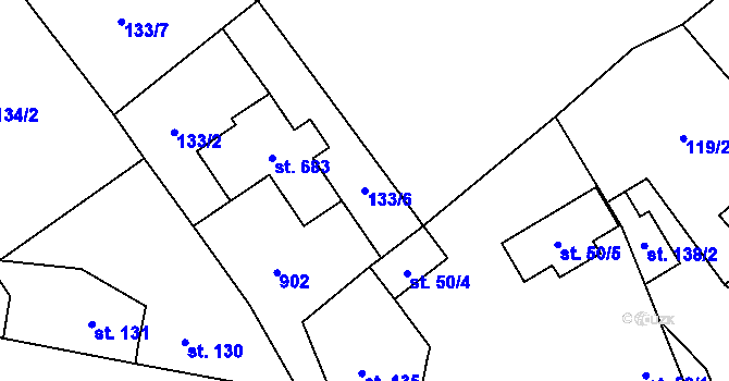 Parcela st. 133/6 v KÚ Loučeň, Katastrální mapa