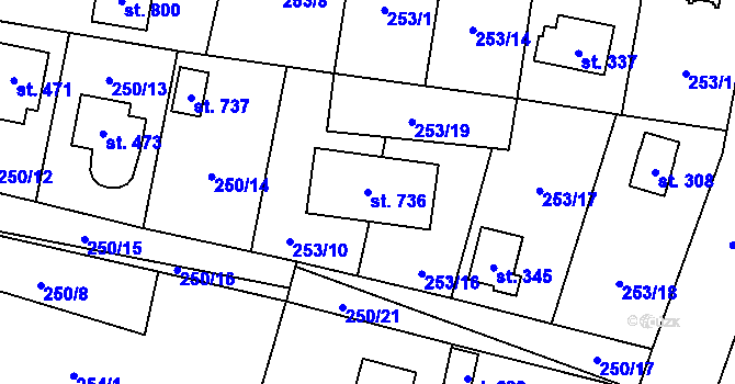 Parcela st. 736 v KÚ Loučeň, Katastrální mapa