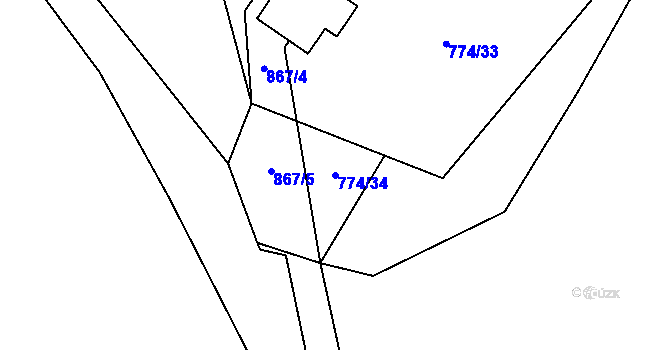 Parcela st. 774/34 v KÚ Loučeň, Katastrální mapa