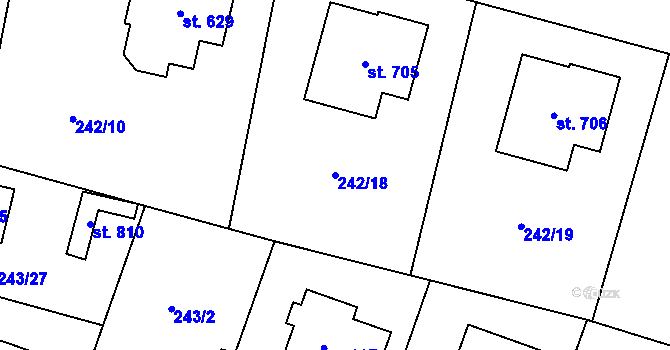 Parcela st. 242/18 v KÚ Loučeň, Katastrální mapa