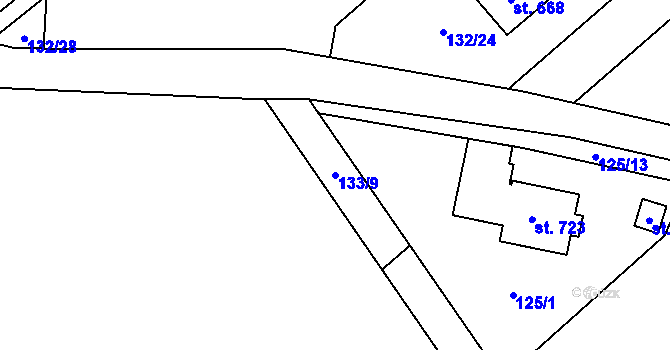 Parcela st. 133/9 v KÚ Loučeň, Katastrální mapa