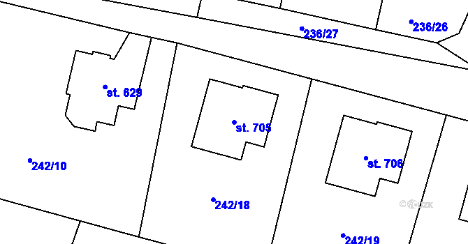 Parcela st. 705 v KÚ Loučeň, Katastrální mapa