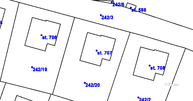 Parcela st. 707 v KÚ Loučeň, Katastrální mapa