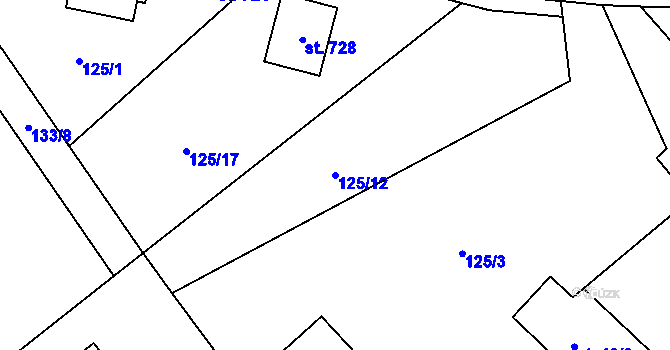 Parcela st. 125/12 v KÚ Loučeň, Katastrální mapa