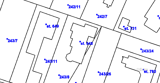Parcela st. 648 v KÚ Loučeň, Katastrální mapa
