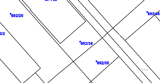 Parcela st. 692/34 v KÚ Loučeň, Katastrální mapa