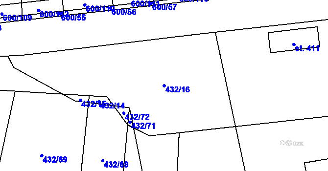Parcela st. 432/16 v KÚ Loučeň, Katastrální mapa