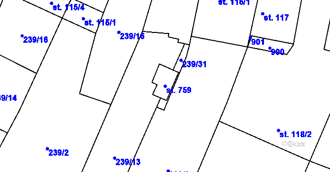 Parcela st. 759 v KÚ Loučeň, Katastrální mapa