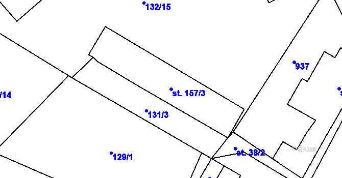 Parcela st. 157/3 v KÚ Loučeň, Katastrální mapa
