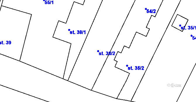 Parcela st. 38/2 v KÚ Patřín, Katastrální mapa