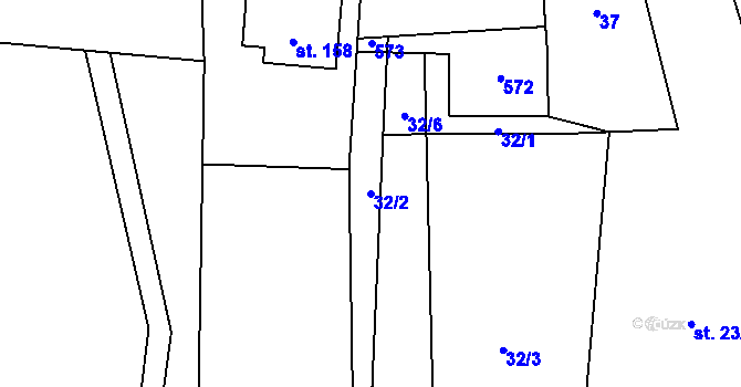 Parcela st. 32/2 v KÚ Patřín, Katastrální mapa