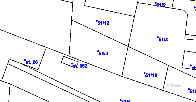 Parcela st. 51/3 v KÚ Patřín, Katastrální mapa