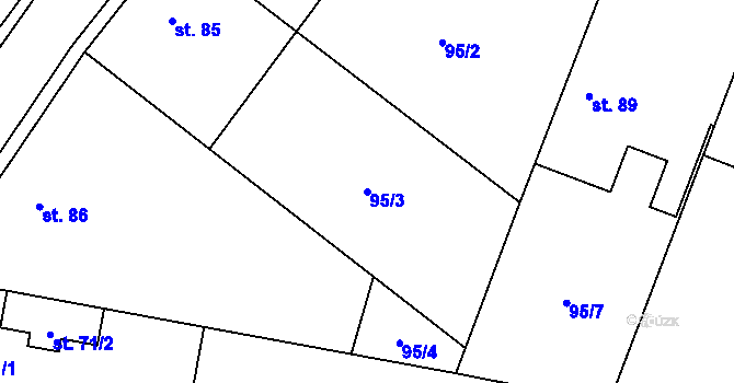 Parcela st. 95/3 v KÚ Patřín, Katastrální mapa
